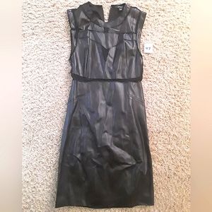 GUESS - Size 0 - Jet Black - Faux Leather and Mesh Island Dress